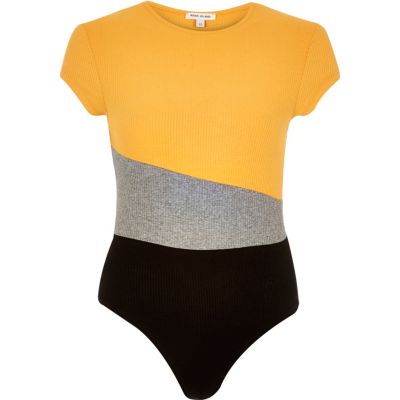 Orange block print bodysuit